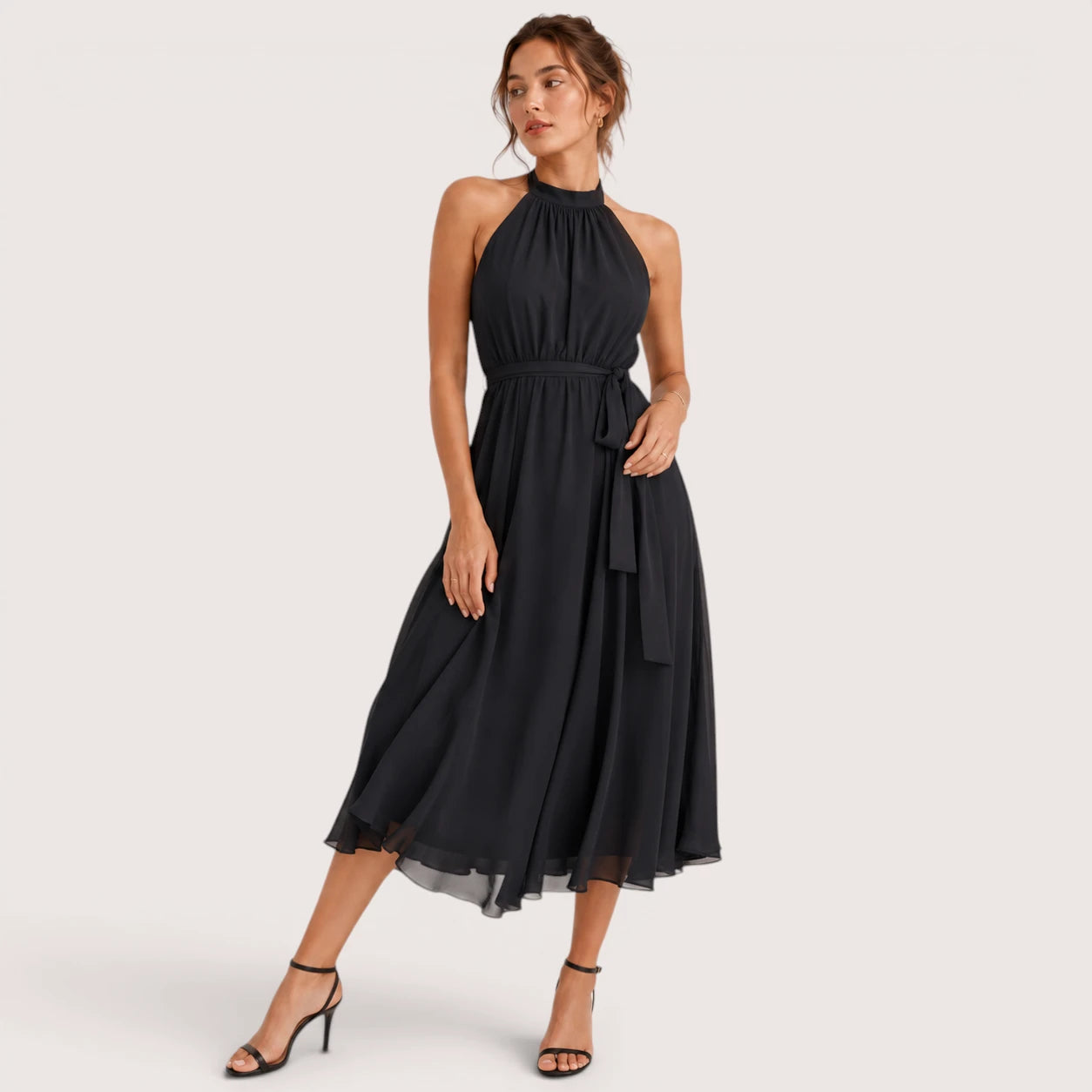 Lucille | Damen Neckholder Midikleid Mit Ausgestelltem Saum
