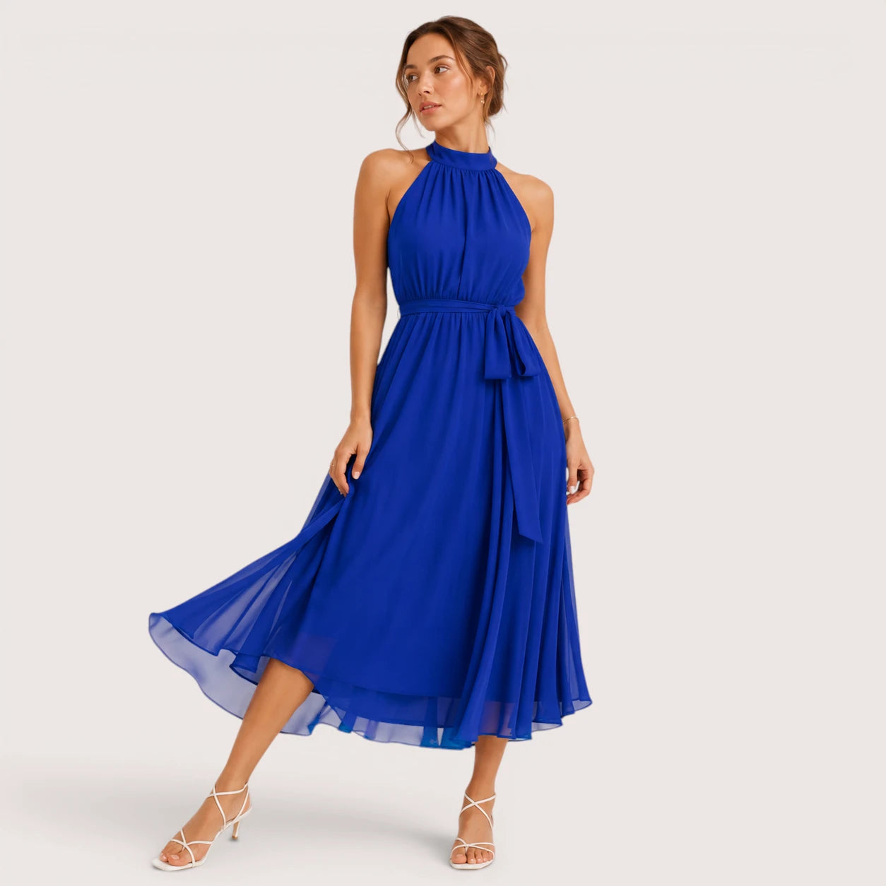 Lucille | Damen Neckholder Midikleid Mit Ausgestelltem Saum
