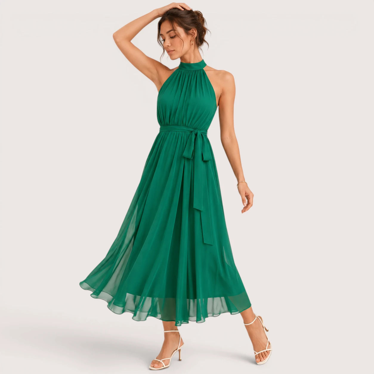 Lucille | Damen Neckholder Midikleid Mit Ausgestelltem Saum