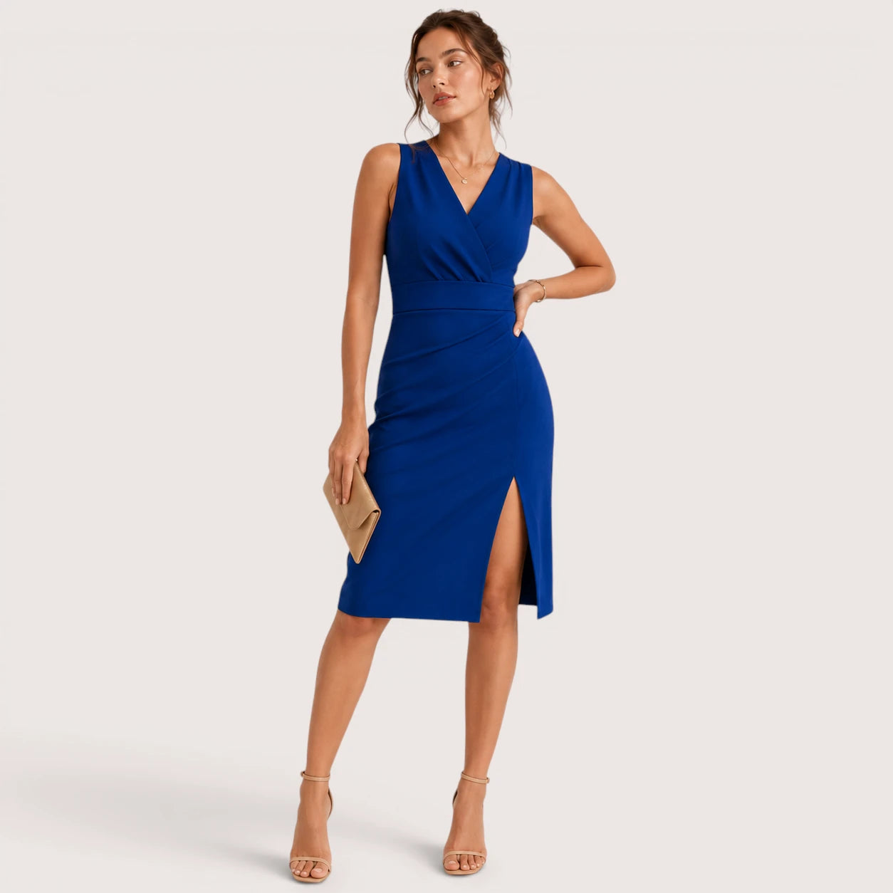 Noa | Damen Ärmelloses V-Ausschnitt Midikleid Mit Seitenschlitz