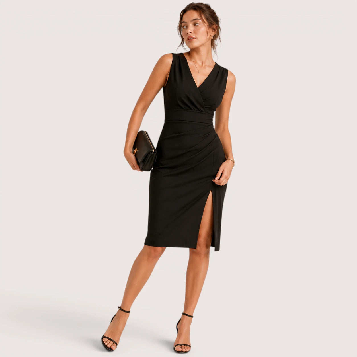 Noa | Damen Ärmelloses V-Ausschnitt Midikleid Mit Seitenschlitz