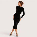 Heidi | Damen Langarm Pailletten Midikleid