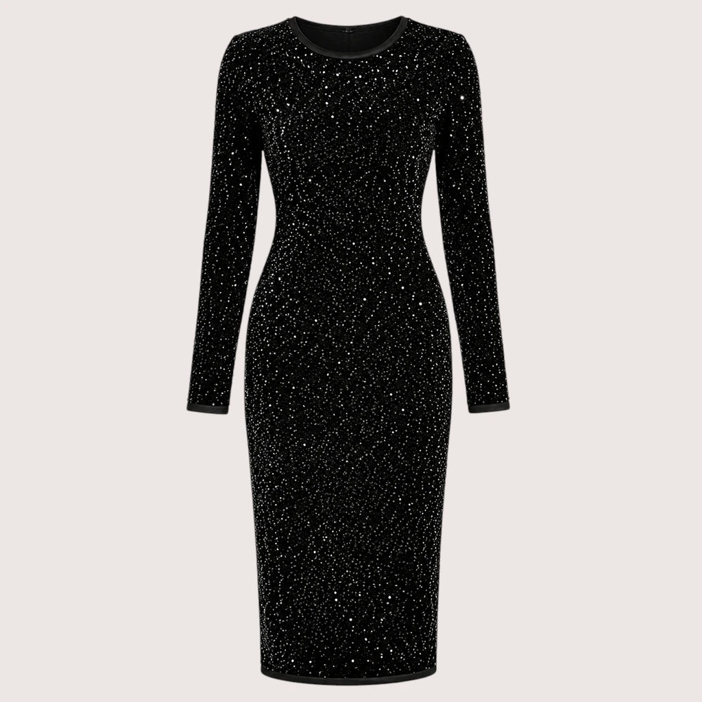 Heidi | Damen Langarm Pailletten Midikleid