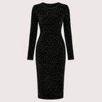 Heidi | Damen Langarm Pailletten Midikleid