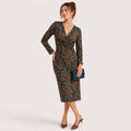 Mallory | Damen V-Ausschnitt Midikleid Mit Print