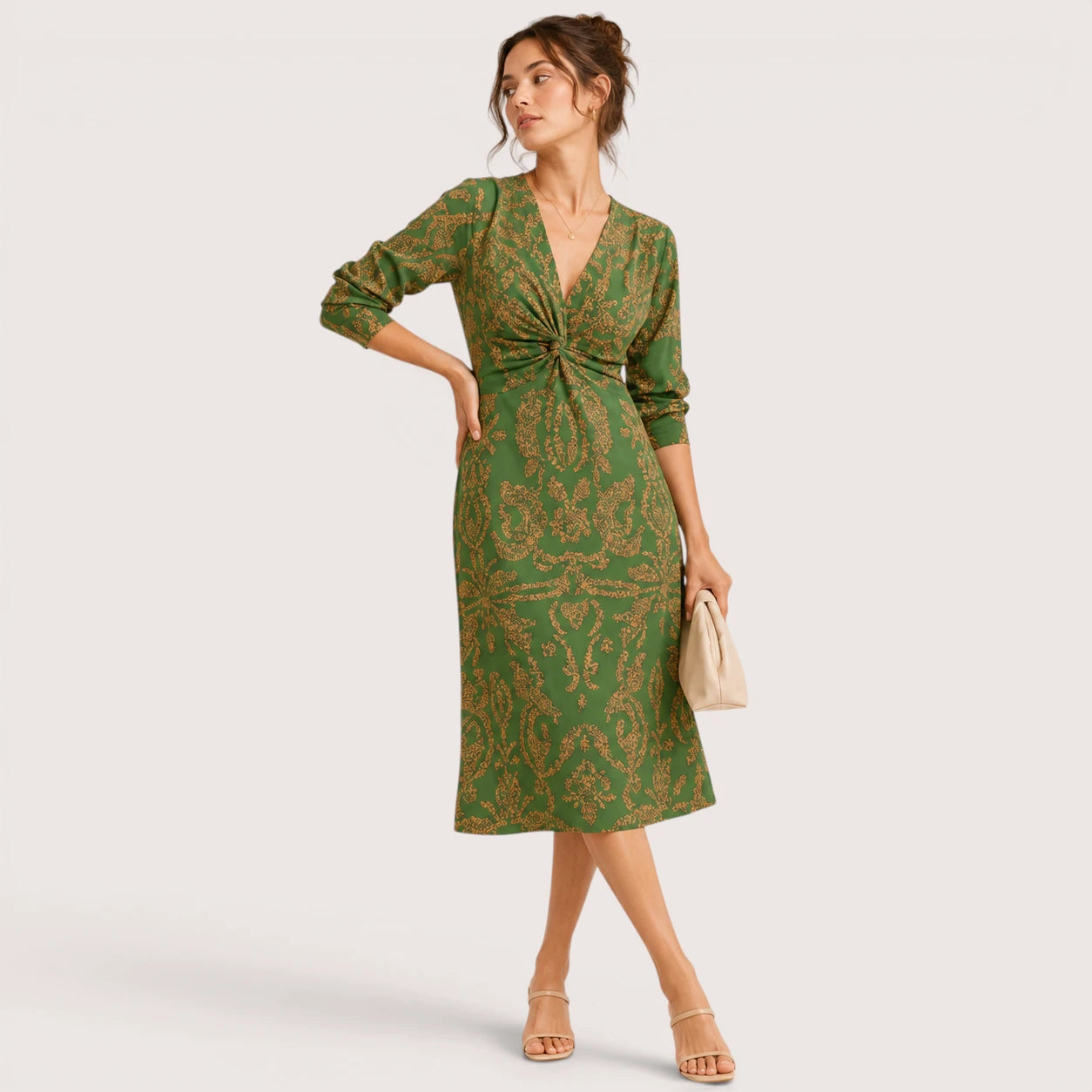 Mallory | Damen V-Ausschnitt Midikleid Mit Print