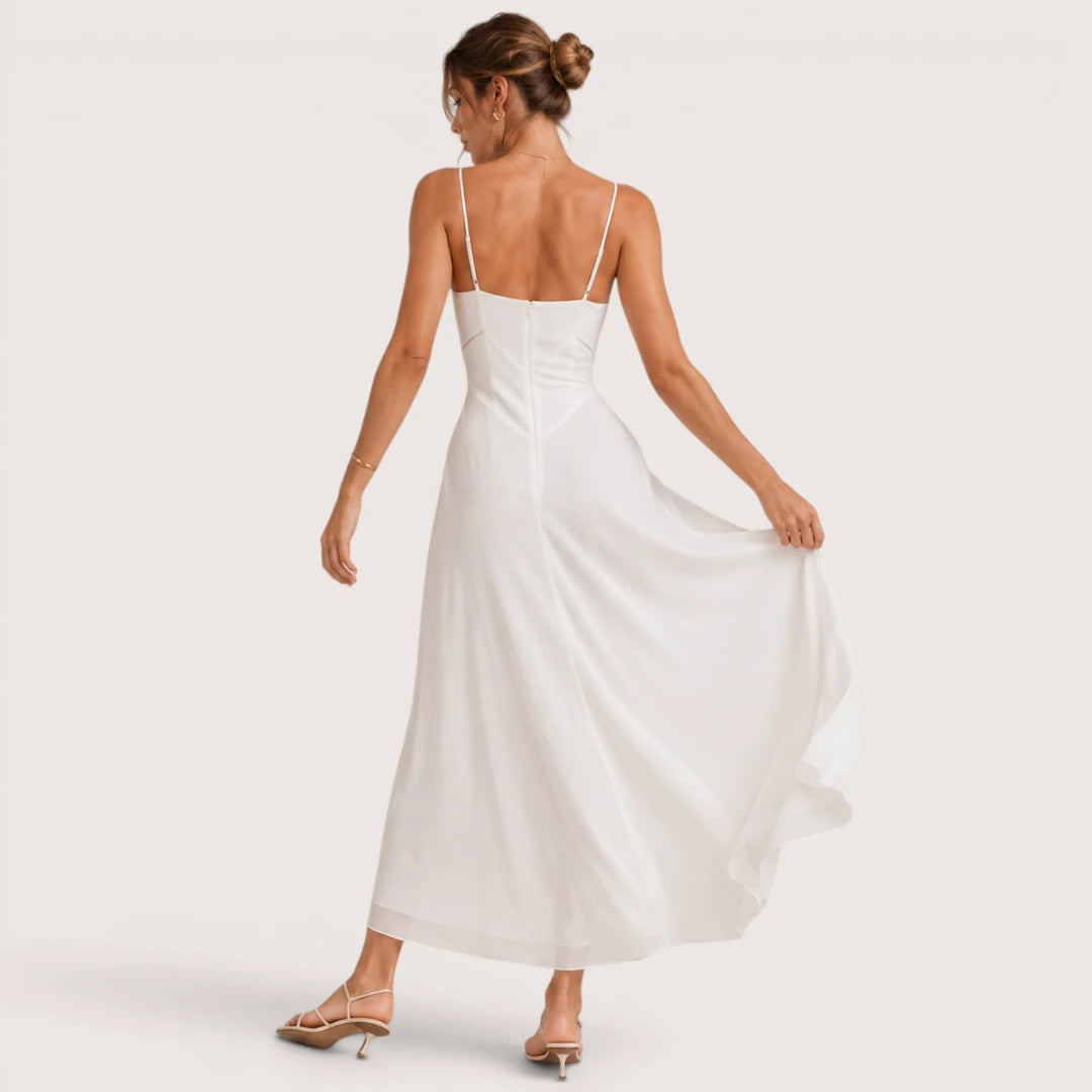 Isabelle | Damen Maxikleid Mit Spaghettiträgern Und Figurbetontem Oberteil