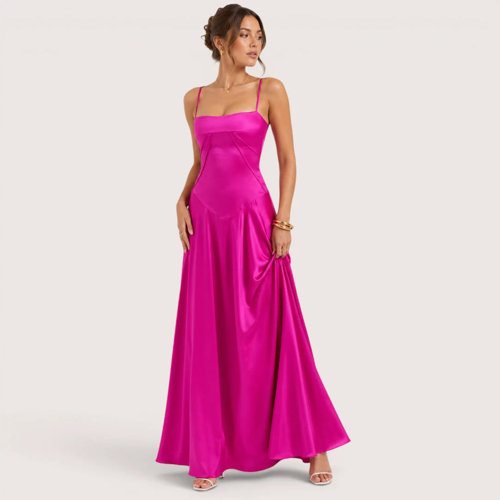 Isabelle | Damen Maxikleid Mit Spaghettiträgern Und Figurbetontem Oberteil