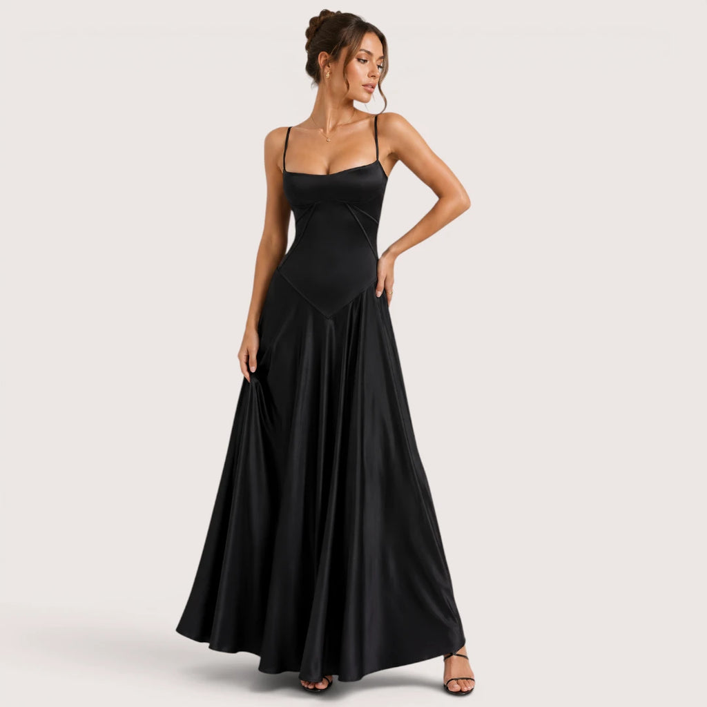 Isabelle | Damen Maxikleid Mit Spaghettiträgern Und Figurbetontem Oberteil