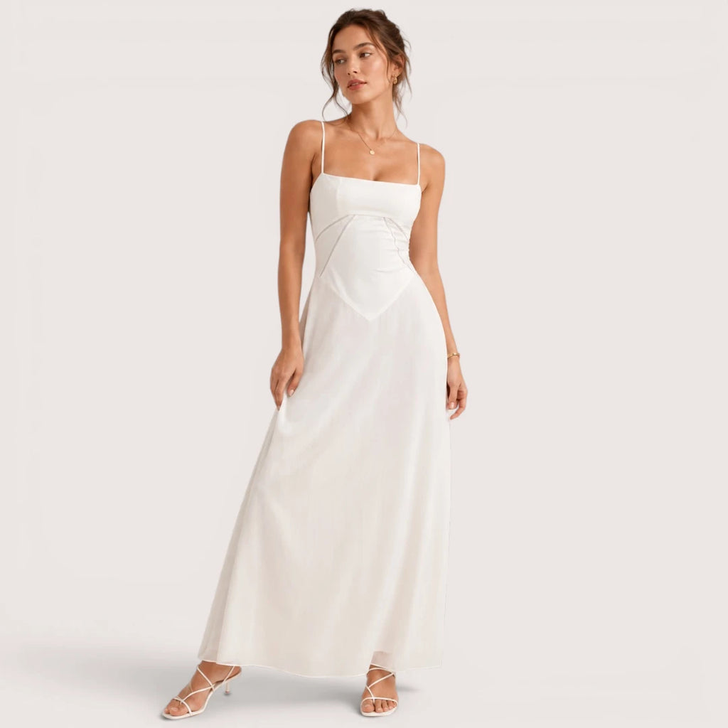 Isabelle | Damen Maxikleid Mit Spaghettiträgern Und Figurbetontem Oberteil