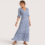 Zara | Damen Langes Kleid Mit V-Ausschnitt Und Geometrischem Print