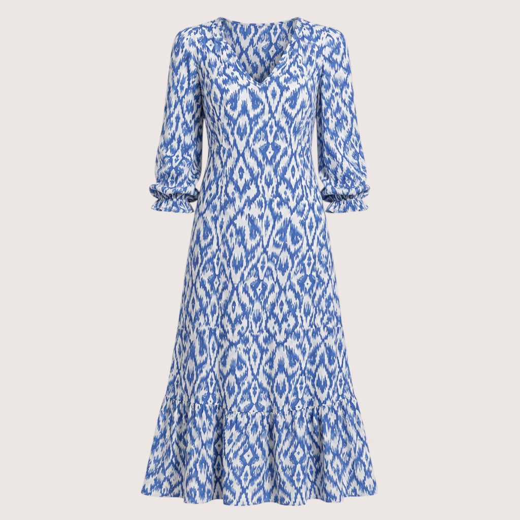 Zara | Damen Langes Kleid Mit V-Ausschnitt Und Geometrischem Print