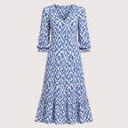 Zara | Damen Langes Kleid Mit V-Ausschnitt Und Geometrischem Print