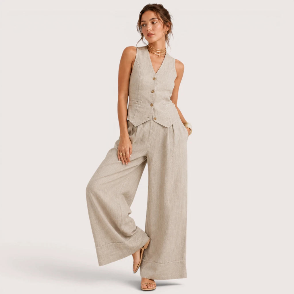 Harper | Damen Set Mit Ärmelloser Weste Und Weiter Hose