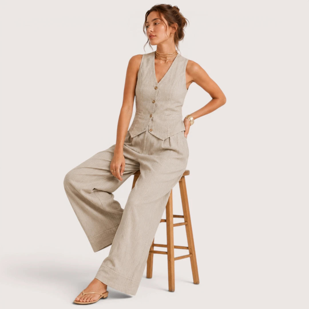 Harper | Damen Set Mit Ärmelloser Weste Und Weiter Hose