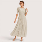 Elisa | Damen A-Linien Midikleid Mit Spitzenoberteil