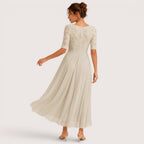Elisa | Damen A-Linien Midikleid Mit Spitzenoberteil