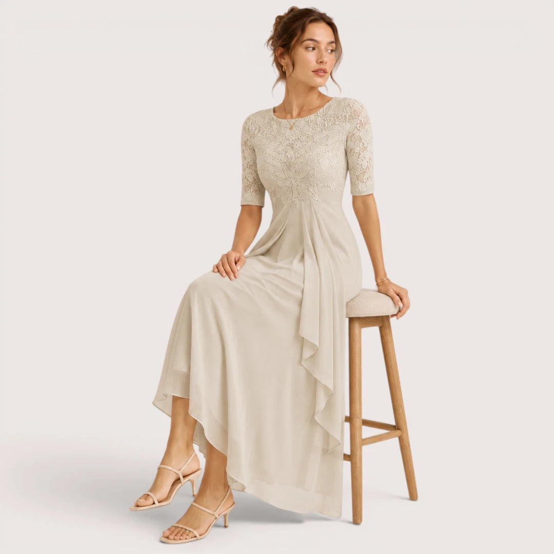 Elisa | Damen A-Linien Midikleid Mit Spitzenoberteil