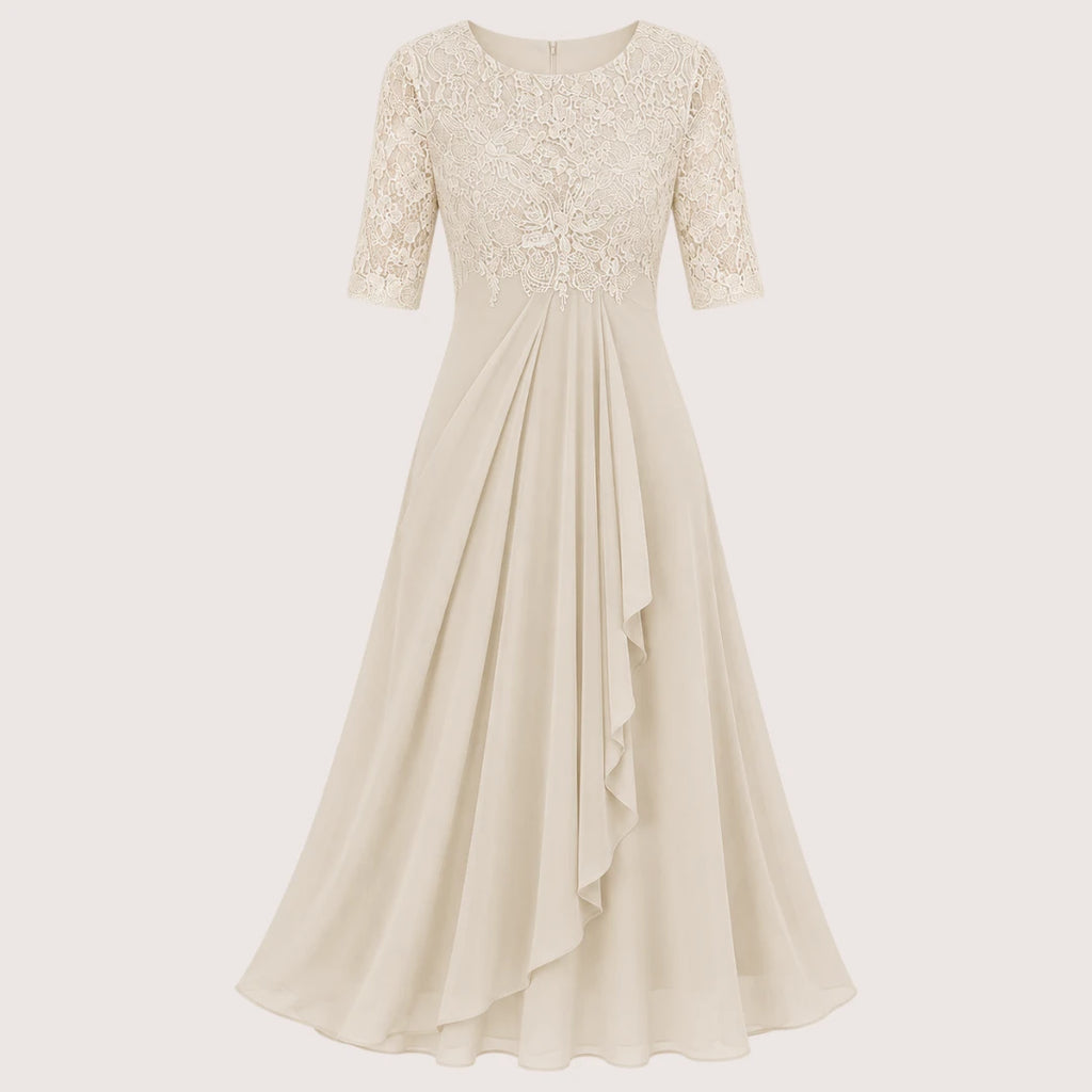 Elisa | Damen A-Linien Midikleid Mit Spitzenoberteil