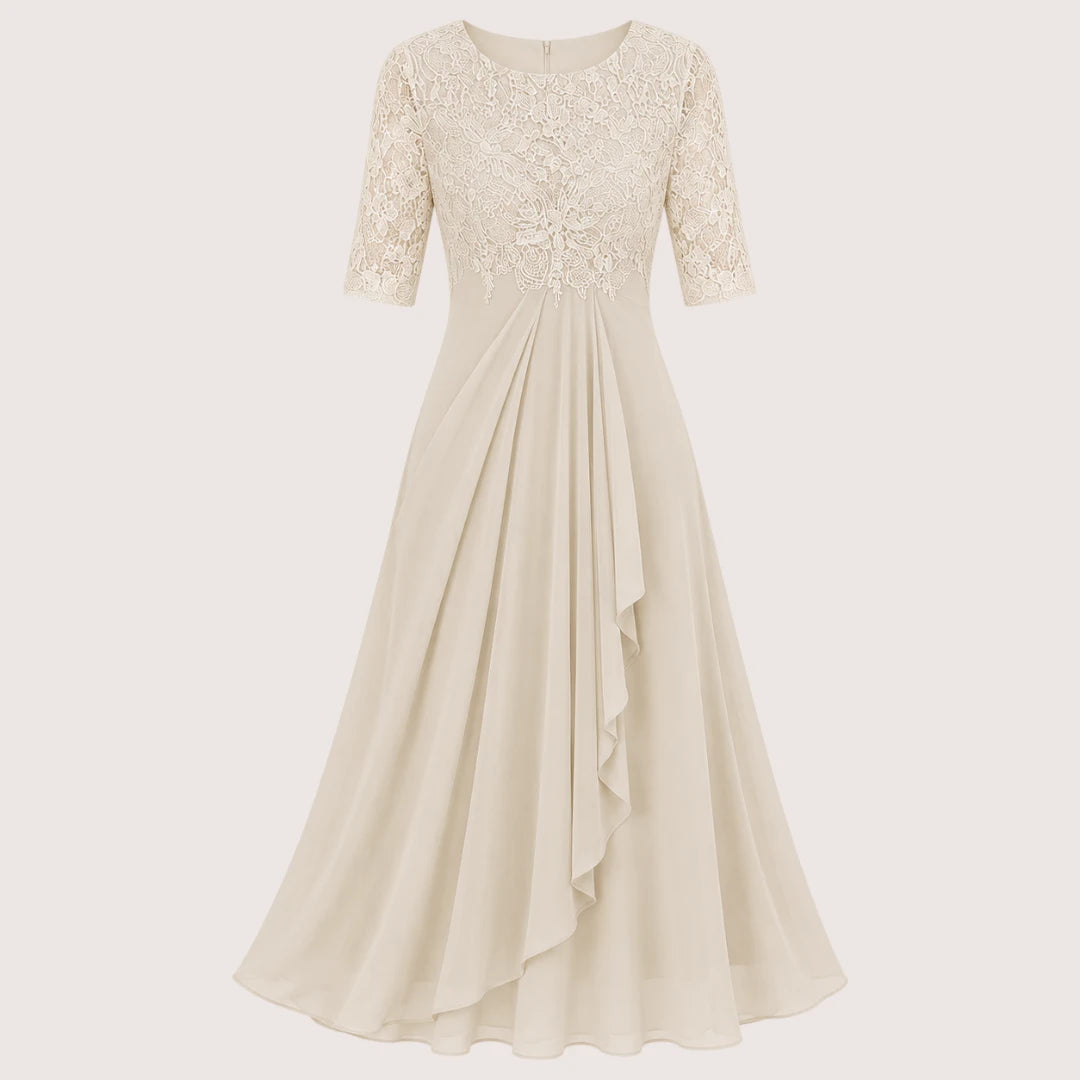 Elisa | Damen A-Linien Midikleid Mit Spitzenoberteil
