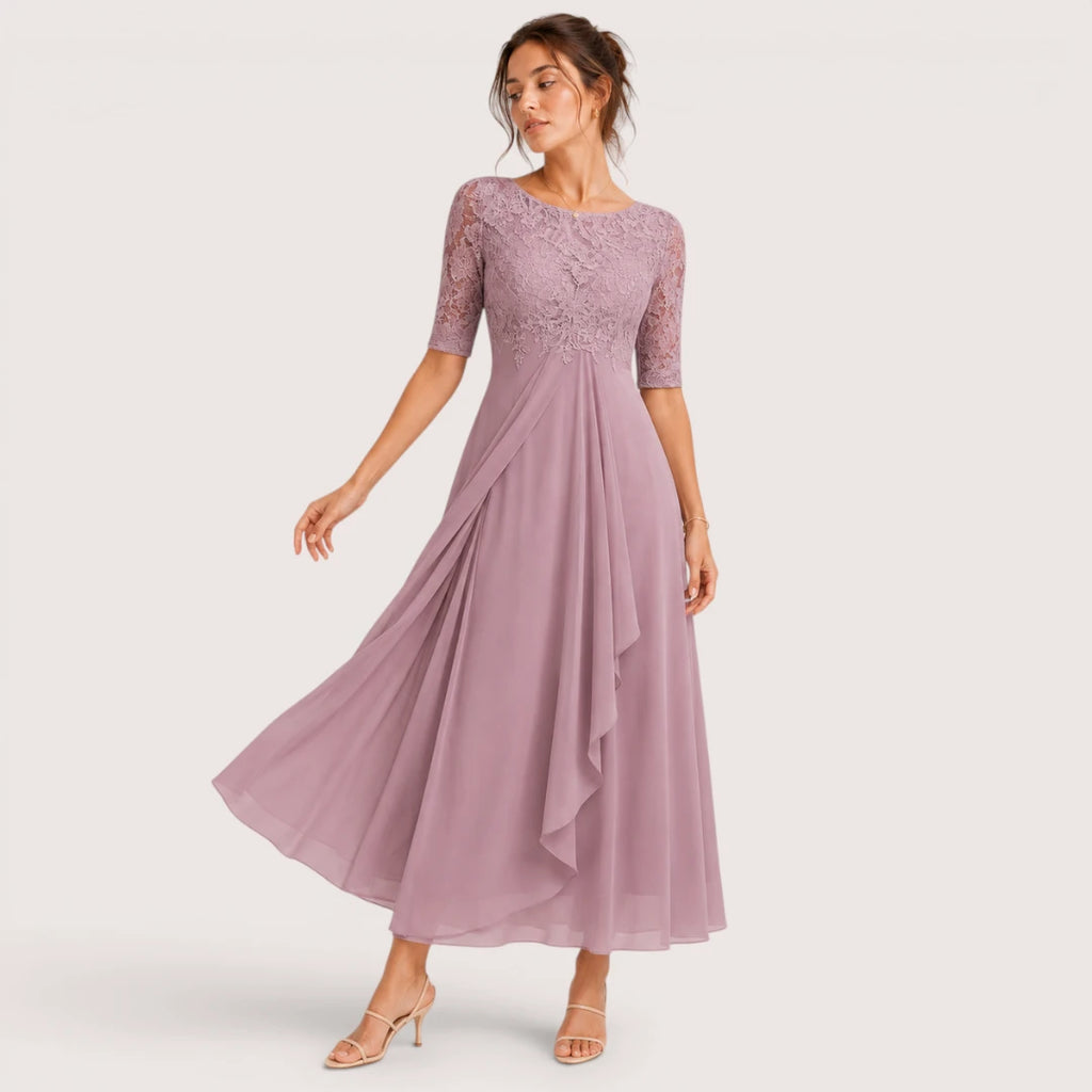 Elisa | Damen A-Linien Midikleid Mit Spitzenoberteil