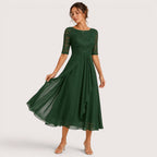 Elisa | Damen A-Linien Midikleid Mit Spitzenoberteil