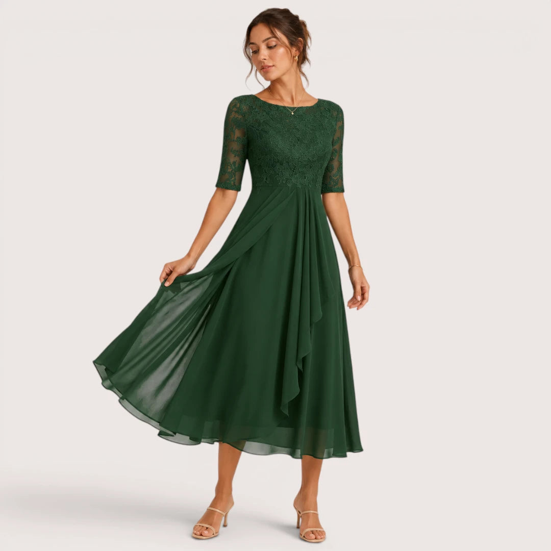 Elisa | Damen A-Linien Midikleid Mit Spitzenoberteil