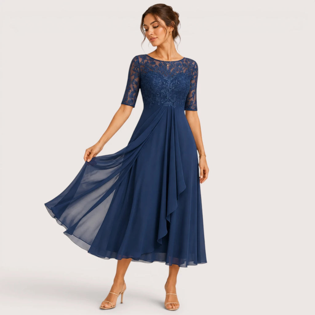 Elisa | Damen A-Linien Midikleid Mit Spitzenoberteil