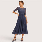 Elisa | Damen A-Linien Midikleid Mit Spitzenoberteil