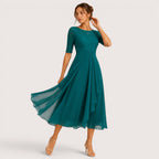 Elisa | Damen A-Linien Midikleid Mit Spitzenoberteil