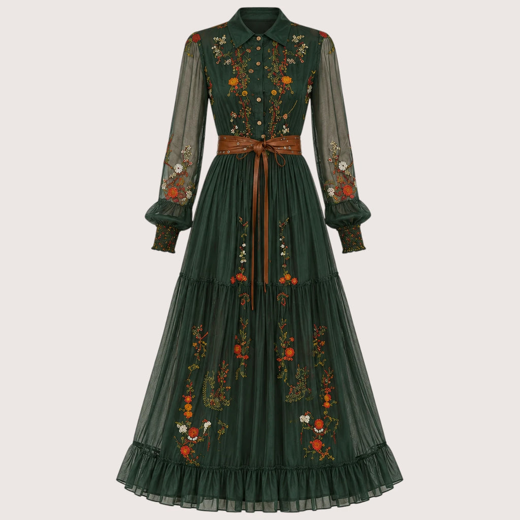 Indira | Damen Boho Maxikleid Mit Rüschen Saum