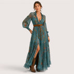Indira | Damen Boho Maxikleid Mit Rüschen Saum