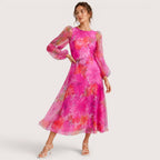 Rosalie | Damen Midikleid Mit Blumenprint Und Transparenten Langärmeln