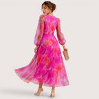 Rosalie | Damen Midikleid Mit Blumenprint Und Transparenten Langärmeln