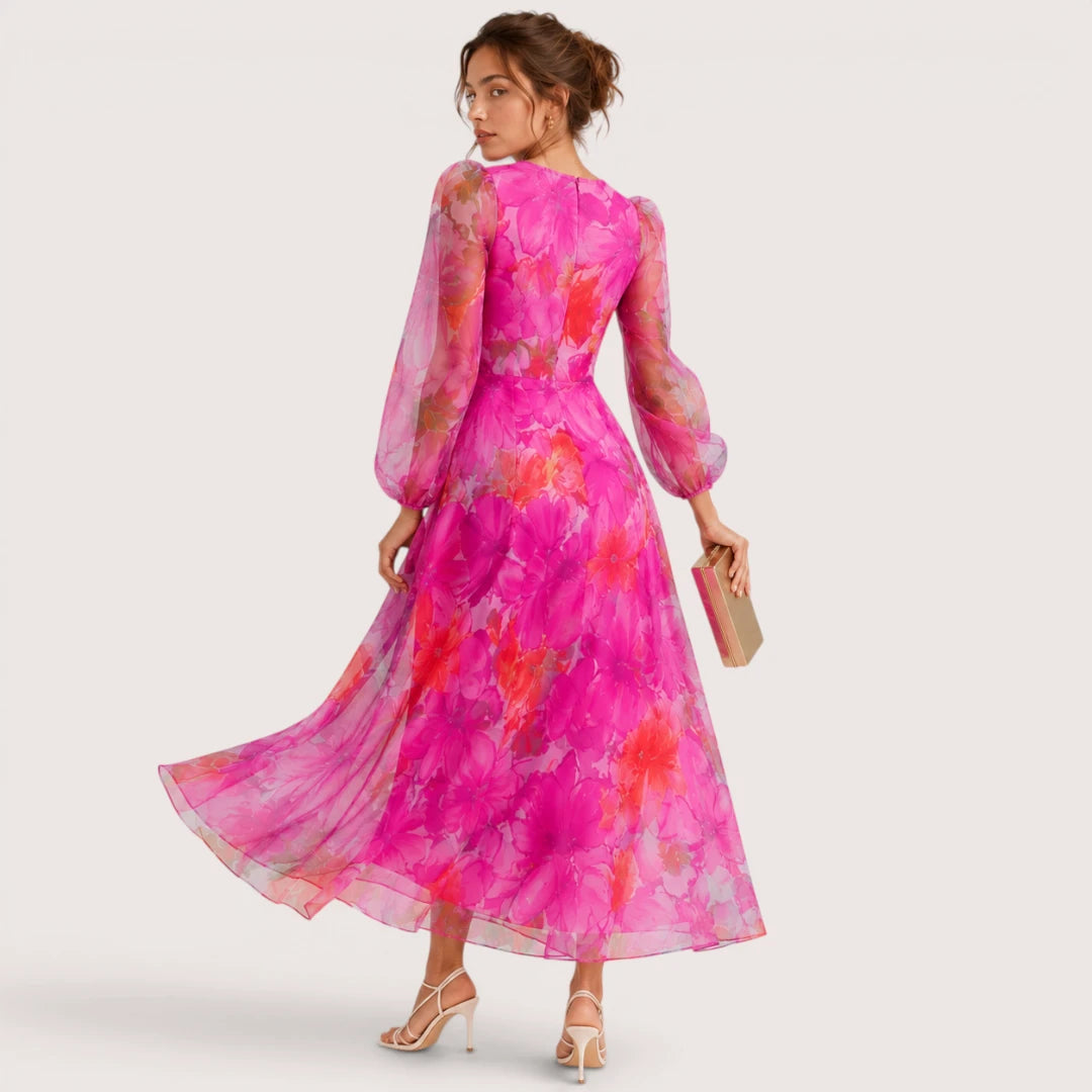 Rosalie | Damen Midikleid Mit Blumenprint Und Transparenten Langärmeln