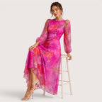 Rosalie | Damen Midikleid Mit Blumenprint Und Transparenten Langärmeln