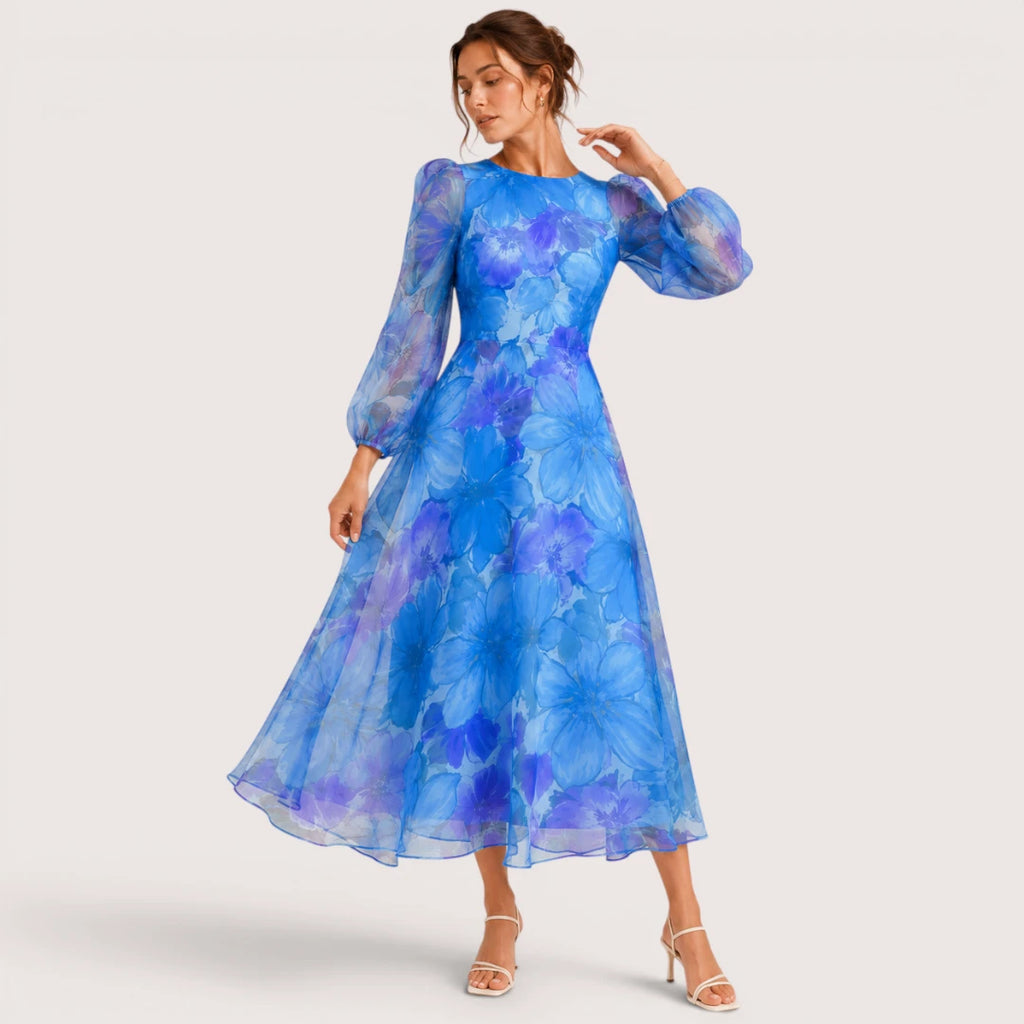 Rosalie | Damen Midikleid Mit Blumenprint Und Transparenten Langärmeln