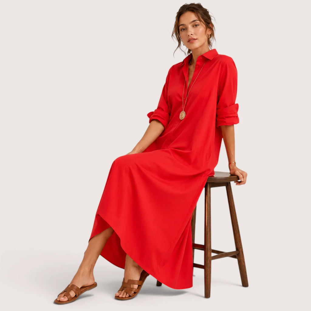 Melody | Damen Lockeres Hemdblusenkleid Mit Kragen