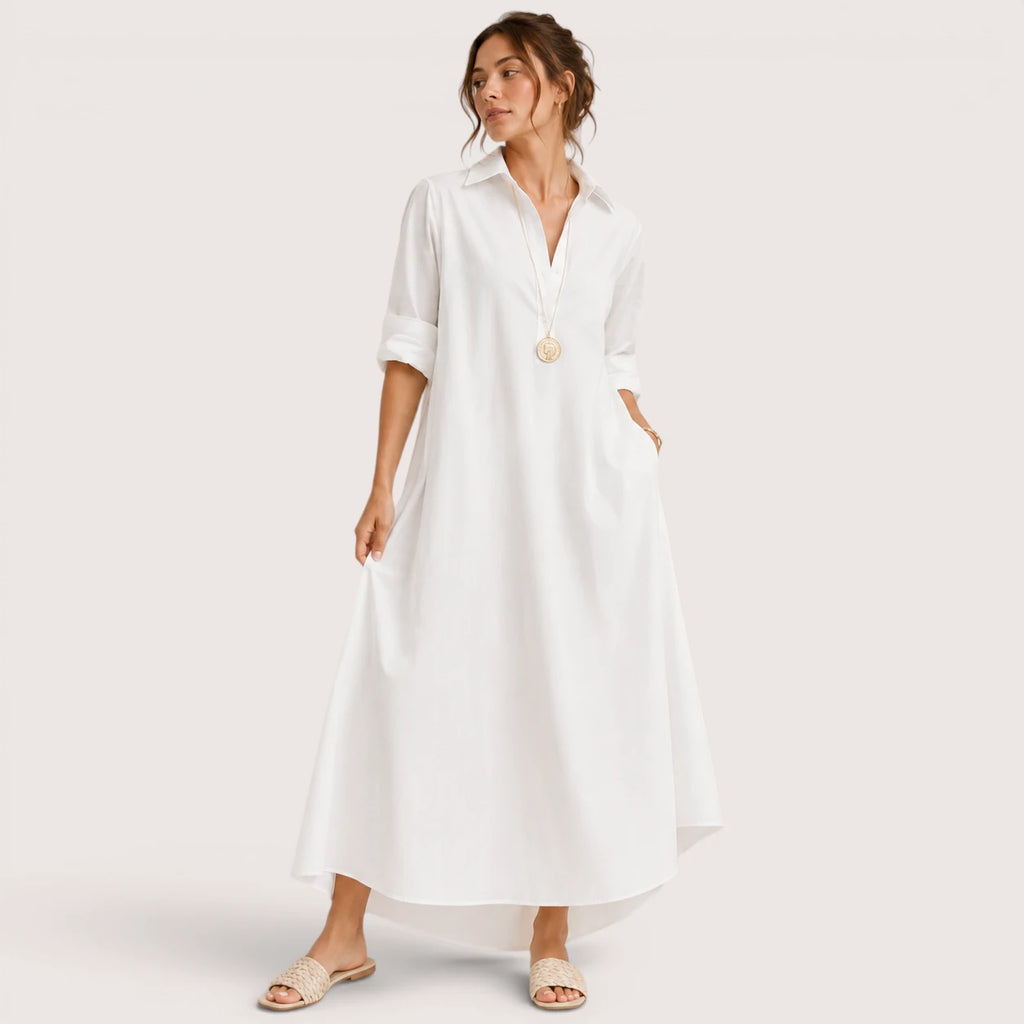 Melody | Damen Lockeres Hemdblusenkleid Mit Kragen