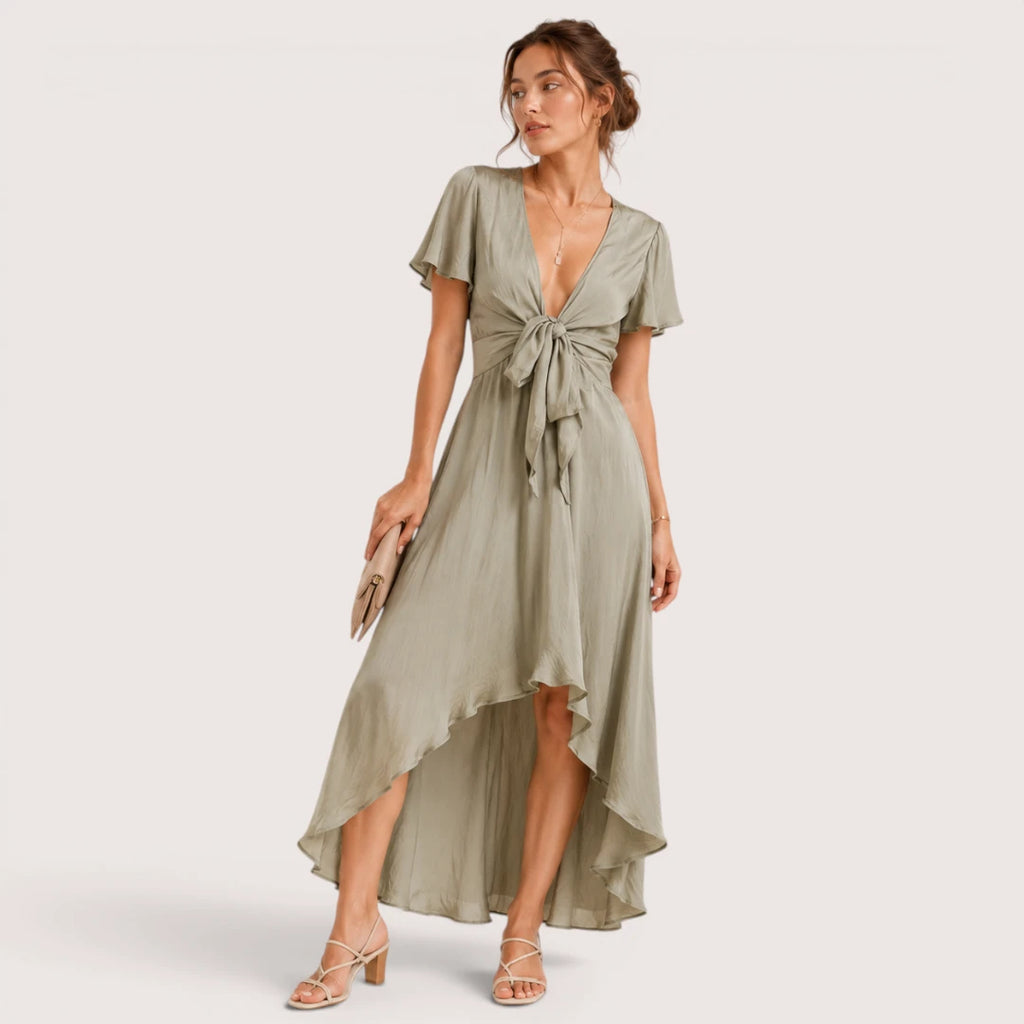 Rosalie | Damen Midikleid Mit Schleifenbindung Vorne Und Kurzarm