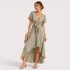 Rosalie | Damen Midikleid Mit Schleifenbindung Vorne Und Kurzarm