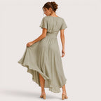 Rosalie | Damen Midikleid Mit Schleifenbindung Vorne Und Kurzarm