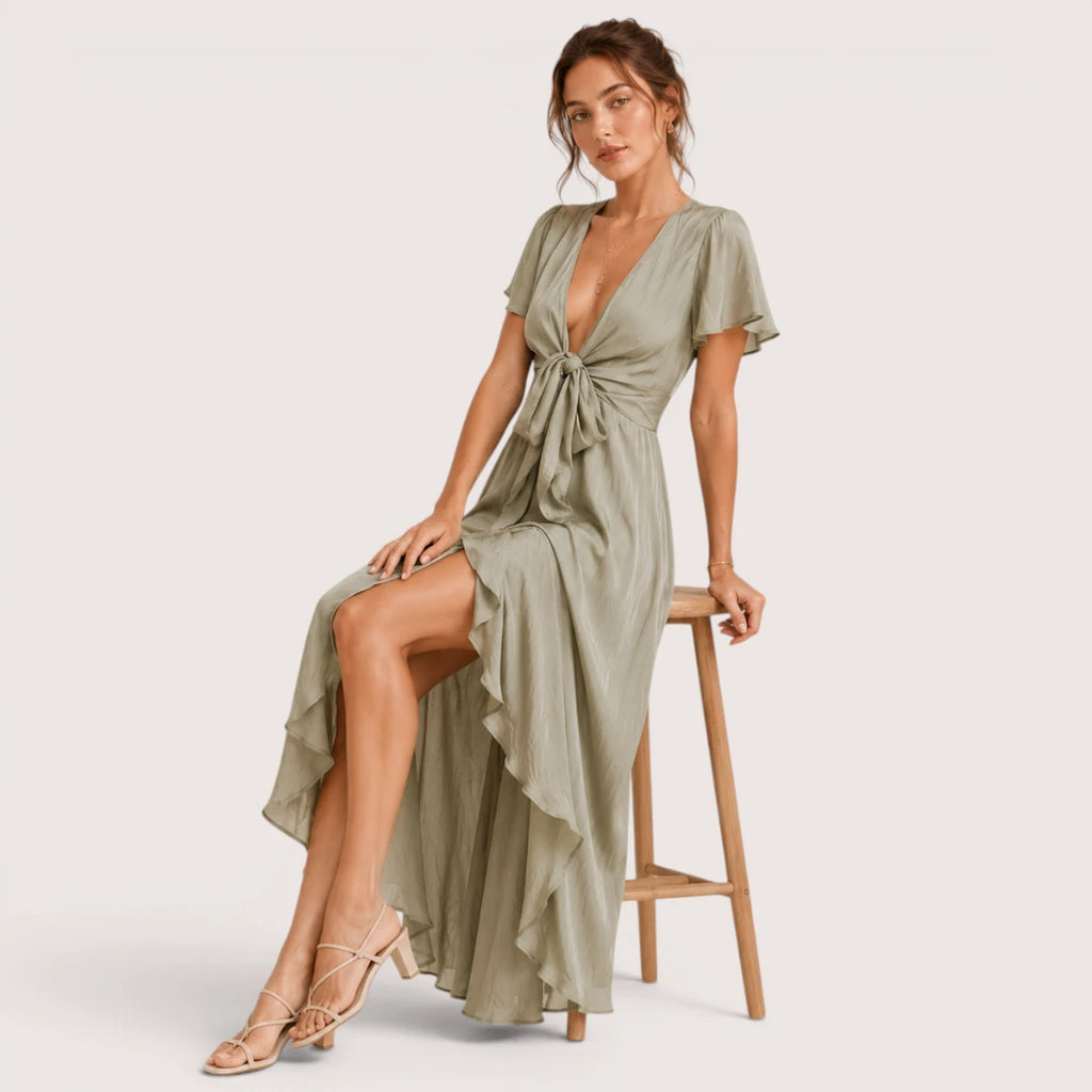 Rosalie | Damen Midikleid Mit Schleifenbindung Vorne Und Kurzarm