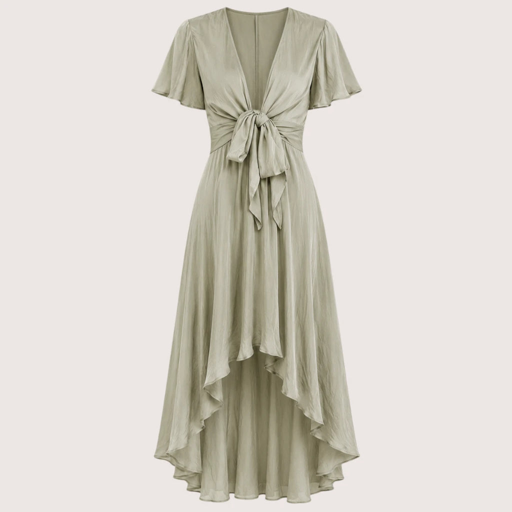 Rosalie | Damen Midikleid Mit Schleifenbindung Vorne Und Kurzarm