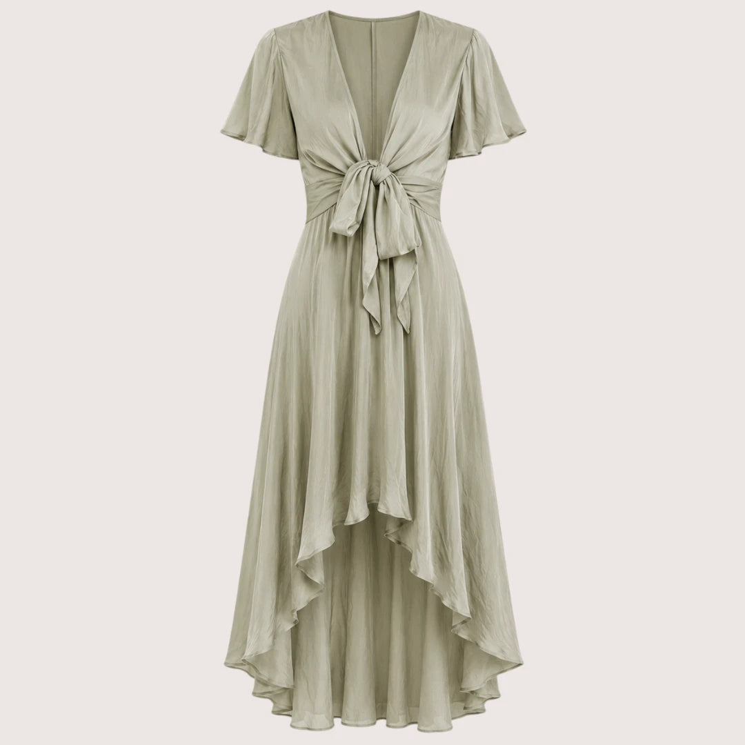 Rosalie | Damen Midikleid Mit Schleifenbindung Vorne Und Kurzarm