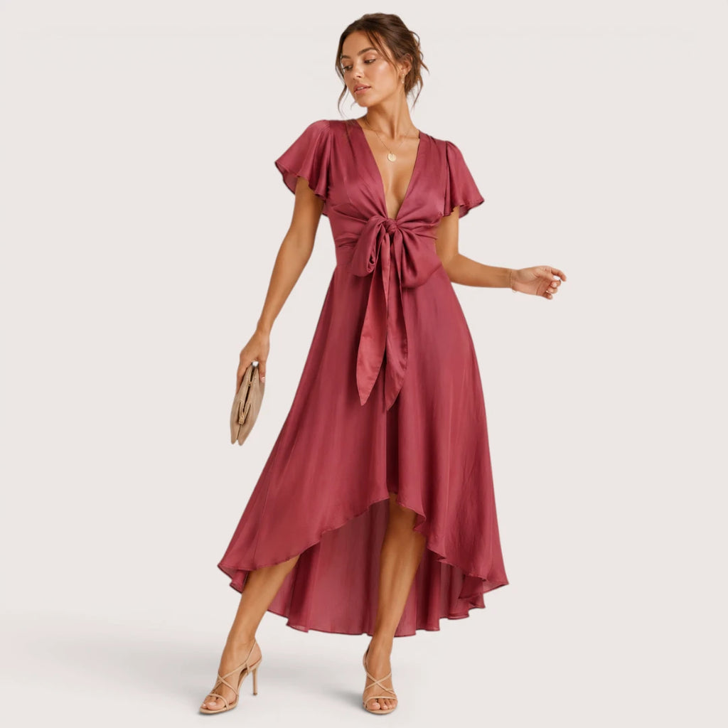 Rosalie | Damen Midikleid Mit Schleifenbindung Vorne Und Kurzarm