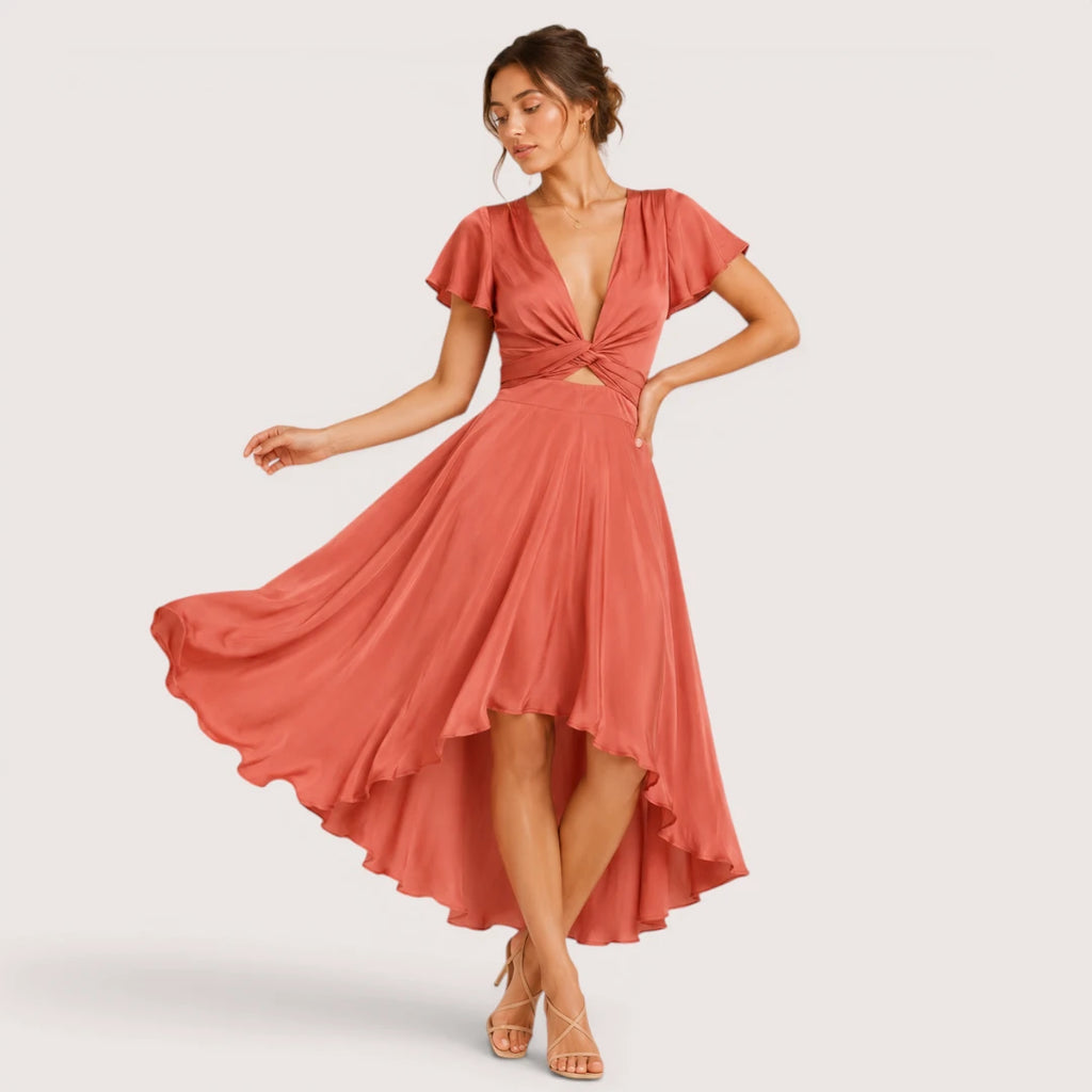 Rosalie | Damen Midikleid Mit Schleifenbindung Vorne Und Kurzarm