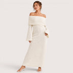 Isla | Damen Schulterfreies Midikleid Mit Langarm