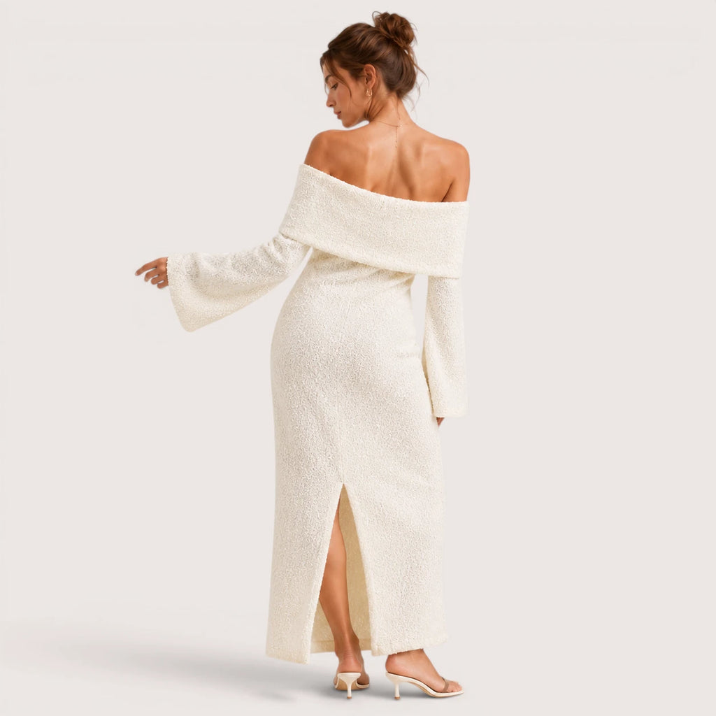 Isla | Damen Schulterfreies Midikleid Mit Langarm