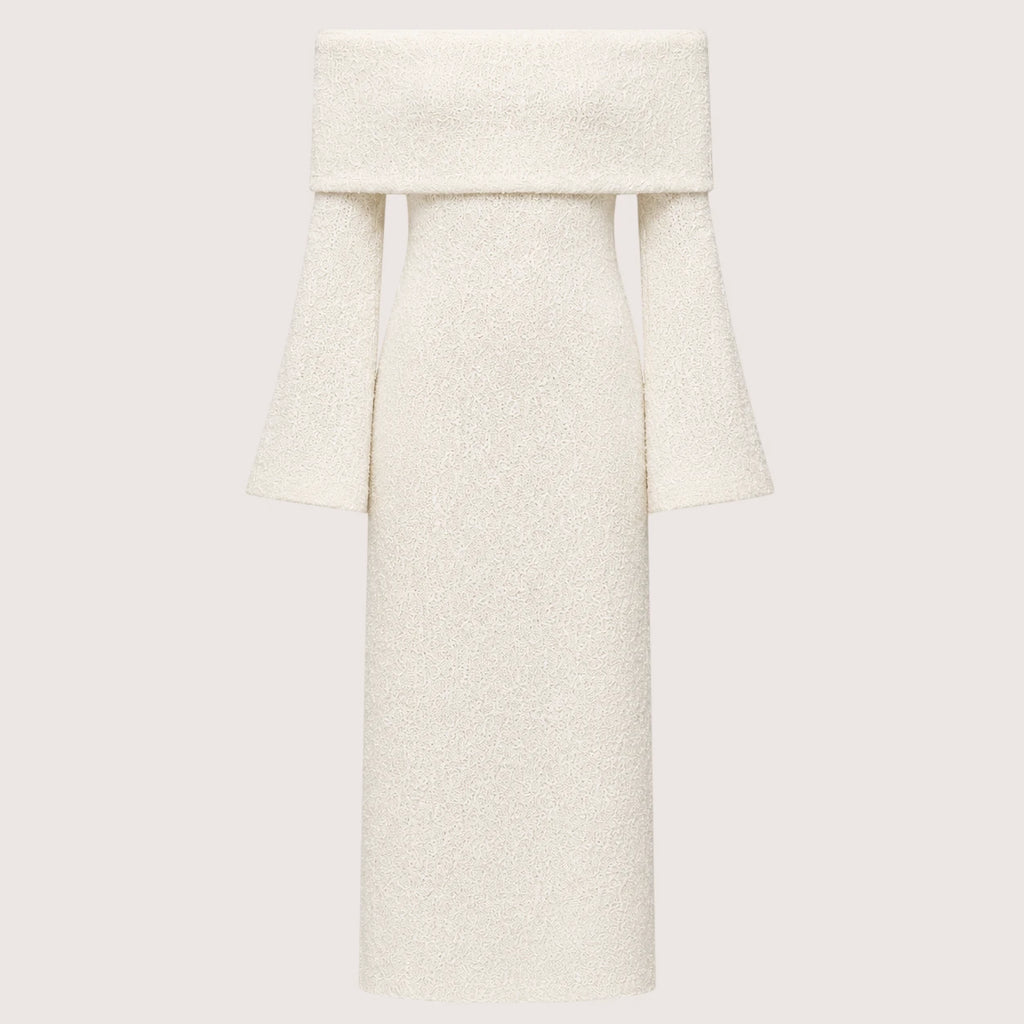 Isla | Damen Schulterfreies Midikleid Mit Langarm